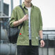 [Korean style workwear] Shirt men's seven-point long-sleeved loose trendy casual half-sleeved summer mid-sleeved top men 701 green 2XL