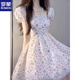 ROMON First Love Gentle Wind Puff Sleeve Puffed Sleeve Dress French Milk Sweet Floral Princess Skirt with a unique waist and beautiful summer White Floral [Stock Store Quality] L 100-120Jin [Jin equals 0.5 kg]
