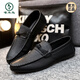 
Woodpecker summer breathable versatile and comfortable casual leather shoes British trendy men's shoes 2025 non-slip one-foot lazier shoes D829 black + height-enhancing pad 41
