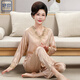 Yuyin Mom Pajamas Women's New Spring and Summer Thin Ice Silk Long Sleeve Middle-aged and Elderly Home Clothing Set 684 Silver (Long Sleeve Long Trousers) XL Recommended 105-120Jin[Jin equals 0.5 kg]