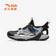 ANTA Children's Sandals Men's Big Children's Shoes 2025 Summer New Breathable Velcro Shark Toe Outdoor Beach Shoes Black/Silver-1 34