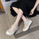 玛丽珍单鞋女蕾丝镂空网面透气厚底慢步鞋防滑耐磨休闲时尚妈妈鞋 YGNX-672米色 37