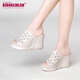 Sandalias con tacón de la marca Bido Groenlandia para mujeres que usan una nueva plataforma impermeable de verano con la boca de cuero de tacón alto de la boca abierta de las sandalias de medio apoyo de los pies en blanco 37 (235 mm)
