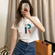 GTYUWVG白色正肩纯棉女士短袖t恤女装夏装2025新款印花修身高腰短款上衣 6189白色-短款 S 75-90斤
