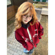 LDBE American fashion brand stitching contrasting color stand-up collar plus velvet sweatshirt for women early autumn lazy style loose design cardigan jacket maroon M 80-100Jin Jin equals 0.5 kg