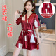 Café sur glace en soie de nuit pour femmes Summer Kimono plus Fat Plus taille Fat MM200jin [Jin est égal à 0,5 kg] Pajamas en deux pièces YWG1278 Lettres de cercle blanc [Robe + Short M [70-95Jin [Jin est égal à 0,5 kg]]]