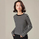 
ROMON (ROMON) sweater for women 2025 spring and autumn 100% worsted pure wool sea soul shirt contrast striped casual and versatile fashion sweater classic black M [recommended 100-120Jin [Jin equals 0.5 kg]]