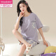MODAL 2025 NOUVEAU PAJAMAS POUR LES FEMMES EN SUMPRE CORTON PURS CORTON CORTES COURVEURS POUR FILLES SUMBRES Été Vêtements de maison pour femmes Lemon jaune Shorts à manches courtes A 3519 L (95 ~ 115jin [Jin est égal à 0,5 kg]))
