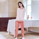 American Standard's new long-sleeved couple's soft cotton pajamas set for women in autumn and winter can be worn outside casual striped knitted cotton home clothes for men coral pink M