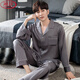 
LangSha Breathable Pajamas Men's Spring and Autumn Ice Silk Long Sleeve Thin Style Plus Size Simple Imitation Silk Home Clothing Two-piece Set QKM-1098 L
