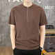 CK Herren kurzärmelig T-Shirt 2025 Sommer neuer trendiger Standkragen Halbzipper Polo-Hemd dünne, einfarbige halbe Ärmeln 1585 Weiß M.