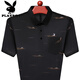 花花公子（PLAYBOY）夏季冰丝短袖t恤中年男士高端翻领POLO.衫薄款仿桑蚕丝爸爸装T 719黑色 L 170建议110-130斤
