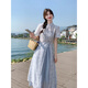 Yi Qilei [1105 Personen sammeln] Hellblau National Style Printed Dress Anzug für Sommer Frauen 2025 Neue Chinesische Version VISERUNG ZWEI SET M empfohlen, 91-105jin zu tragen [Jin ist 0,5 kg]