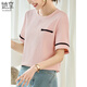 She enjoys a short-sleeved T-shirt for women's round neck and small fragrance style top fashionable simple short-sleeved base shirt T143T1428
