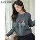 LAGOGO Cherry Black Forest Dark Gray Sweater Women Lagogu 2025 Winter New Style Woolen Round Neck Sweater Dark Gray M