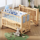 ANGI BABY crib solid wood folding spliced large bed no paint newborn multi-functional removable bb bed children's bed small bed coconut palm mat + crown five-piece set + mosquito net solid wood crib foldable multi-functional mosquito net