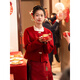 Vimadtly New Chinese Engagement Dress Red Horse Face Skirt Toast Suit Women's Autumn and Winter Home Clothes Bridal Wedding Casual Clothing Three-piece Set_(Top + Horse Face Skirt + Jacket) XL