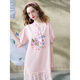 Two and Three Things Ziyuan Sweet Township 2025 Summer New Small Fresh Tie Printed T-shirt Skirt Loose Dress Pink M