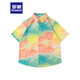 ROMON oil painting Hong Kong style retro floral shirt men Hawaiian vacation loose summer couple short-sleeved shirt 3524 green M
