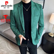皮尔卡丹西服男不起褶抗皱免烫修身西服麂皮绒小西装英伦高级感男外套 9928黑色 M 适合115斤下