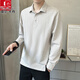Pier Cardin high-end authentic linen long-sleeved T-shirt for men 2025 spring and autumn new business casual lapel comfort polo shirt 1_green 9882 L 175/88A [Suggested 140-155Jin [Jin equals 0.5 kg]]