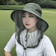 Anti-mosquito hood mask for sun protection, anti-mosquito spring and summer thin outdoor large-brim UV fishing camping tea-picking hat, anti-mosquito veil, light gray