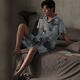 
Langsha pajamas men's ice silk short-sleeved summer thin large-size home clothes can be worn outside in summer cool plaid 2025 new style WR13077 men's L