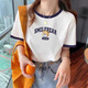 Trendy T-shirts for women's T-shirts for summer 2025 new contrasting T-shirts for women short-sleeved versatile trendy loose slimming cotton on kc693 blue collar S