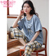 Pajama modal para mujeres Pure Cotton Spring and Summer 2025 Nuevos pantalones largos de manga corta con almohadillas para el cofre para ropa para el hogar de mujeres se pueden usar fuera del traje R679 sin almohadillas L Estilo de mujeres [100-120Jin [Jin equivale a 0.5 kg]]