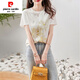 Pierre Cardin (Pierre Cardin) Mulberry Seide 100% Cut Standard Counter Summer Printed Seide Kurzärärtes T-Shirt für Frauen Mulberry Seiden Top 6167 Weiß S
