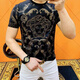 
YOUNG VERSACE new style 3883 summer light luxury European fashion men's beauty head iron diamond gold short-sleeved T-shirt trendy casual black European short-sleeved L (100-120Jin[Jin equals 0.5 kg])