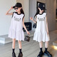 
Girls summer dress 2025 new casual and fashionable versatile sleeveless letter print design dress white bow vest dress 170 (recommended height below 160)