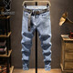 Playboy (Playboy) Ultrahohe elastische Frühling und Herbst Dünne große Jeans für Männer fette Männer plus Fett Pluspualen Füße Hosen losen und schlank Haremhosen Schwarz grau XL 34 (150-160jin [Jin entspricht 0,5 kg])