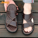 Jeep (Jeep) Sandalen Herren 2025 Sommer Neues Cowhide Casual Beach Schuhe Echtes Leder Dicke Sohle nicht rutschende Vater mittleren Alters Sandalen 2053 Brown 39