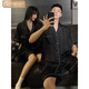 Victoria's style couple pajamas for women ice silk short-sleeved summer new simple black men's home clothing suit can be worn outside 13568 [short.sleeved + shorts] L women (recommended 100-120 Jin [Jin equals 0.5 kg])