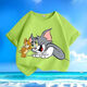 Cat and mouse summer new cartoon short-sleeved T-shirt for men and women, small and medium-sized children, pure cotton round neck, loose and versatile - SL yellow - KX683 Cat and mouse, one size [a small size/suggested to take a larger size]