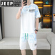 JEEP SPIRIT2025夏季新款短袖套装男百搭短裤休闲运动两件套渐变色男装 6187蓝色 M