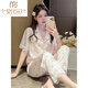 Modal ice silk pajamas for women in summer short-sleeved trousers internet celebrity style 2025 new spring and summer thin silk thick home clothing set FS-9905 peach [short sleeves + trousers] M [suitable for 75-95Jin [Jin equals 0.5 kg]]