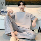 VTT睡衣男夏季纯棉短袖长裤男款薄款大码简约可外家居服套装 V短袖长裤：OMM13077 L