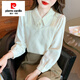 Pierre CARDIN fashionable doll collar shirt for women in autumn new Korean style versatile long-sleeved chiffon shirt slim-fitting base shirt top CY6196 apricot L