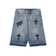 Jingpufei 25SS Brand tendance en cuir rétro en cuir lâche droit des shorts en jean lavage bleu de 9926 s 28