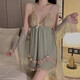 Yalu Summer Sweet Mesh Spitze Deep V plus Brustpolster Sexy Rückenless großer Nachtkleid Äußeres Kleid Home Set Mode Frauen P3886 Grün (Außenkleid + Gürtel) All Size