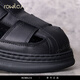 Rowilcs Marke Sandals Herren Sommer Neue hohle Lederschuhe für Männer dicker Sohle nicht rutscher Kopf atmungsaktives lässiges Lochschuhe Leichtes Schwarz 39