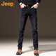 JEEP jeans men's autumn and winter high-end straight casual elastic thickened long pants for men black gray 32