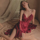 Pajama sexy de estilo Victoria para mujeres en seda de invierno 2025 Nueva boda roja de verano con almohadilla de pecho Traje de camisón de camisón y otoño 9221 lila m _sugestionada 80-100Jin [Jin equivale a 0.5 kg]
