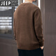 JEEP SPIRIT Jeep American retro knitted Henry sweater lazy style autumn and winter thickened vertical striped workwear pullover sweater for men Khaki S suitable for 90-110Jin Jin equals 0.5 kg