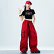 Fairy tale cool children's street dance trend clothing June 1st National Day New Year's Day hip-hop performance clothing Spring and autumn summer boys and girls drums performance clothing A672 black short-sleeved + trousers Women's style 160 size recommended to wear about 155cm in height