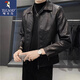 Woodpecker leather jacket for men 2025 new handsome black lapel motorcycle jacket casual leather jacket spring and autumn style black XL recommended weight 125-140Jin Jin equals 0.5 kg