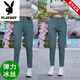Playboy brand men's ice silk casual pants striped summer thin straight stretch trousers nine-point business loose formal wear K9906 bean green one piece 28 (waist circumference 2 feet 1)