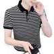 Hagan gestreiftes Polohemd Herren kurzärmeliges Polo-Hemd koreanische Stil Slim Ice Seidenhemd Sommer Trendy Brand Casual Sticked Shirt 6626 Grey XL (120135Jin [Jin Equals Equals Equals])